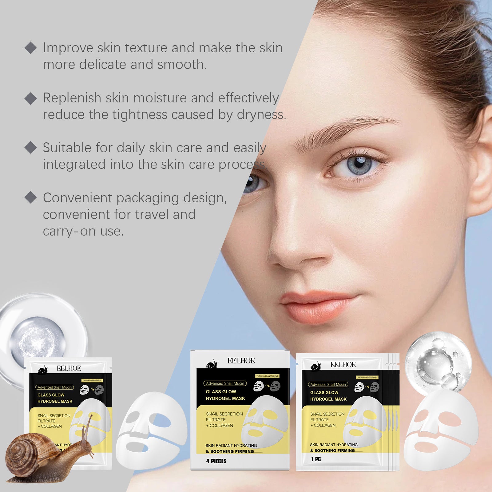 Snail Mucin Moisturizing Mask for hydrated, soft, and nourished facial skin