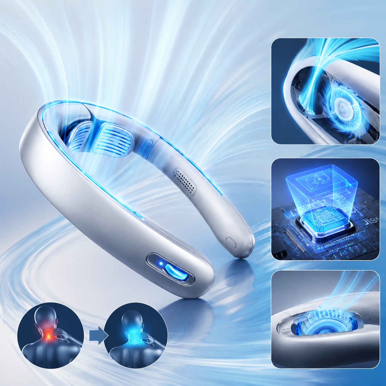 Hanging Neck Portable Fan for hands-free personal cooling